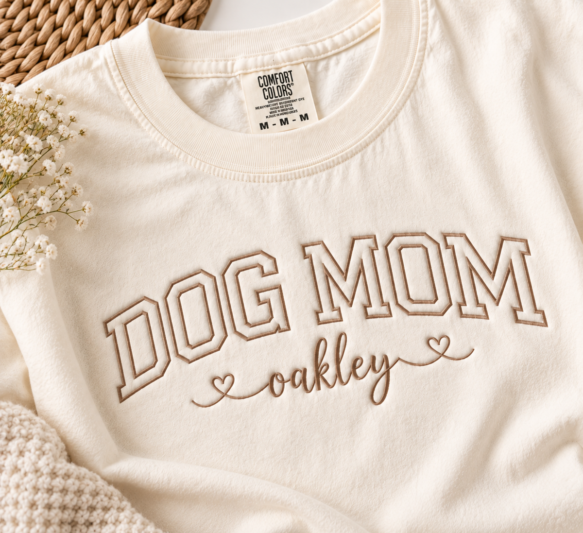Personalized Dog Mom Embroidered Comfort Colors® T-Shirt | Custom Dog Name Tee