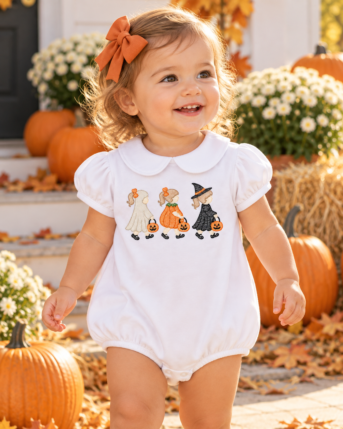 Halloween Girls Embroidered Romper | Boutique Bubble, Bodysuit or Ruffle Romper