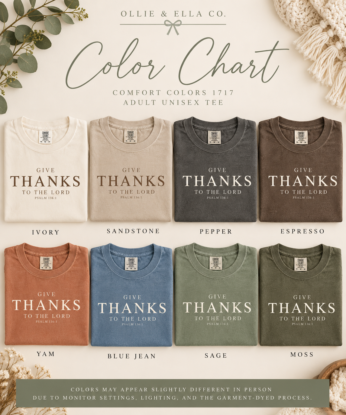 Give Thanks to the Lord Comfort Colors Tee | Psalm 136:1 Christian Shirt | Thanksgiving Faith T-Shirt | DTF Graphic Tee