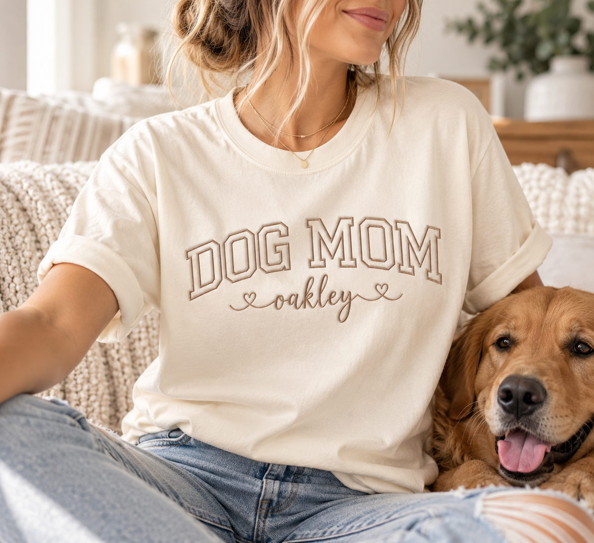 Personalized Dog Mom Embroidered Comfort Colors® T-Shirt | Custom Dog Name Tee